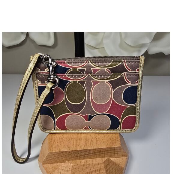 Coach gold leather Multi Color Signature Ashley Skinny ID wallet - Picture 1 of 7